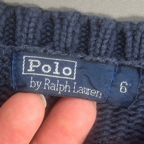 Vintage Unisex Kids Polo Ralph Lauren Navy American Flag Sweater Sz Small 6 - Picture 3 of 16